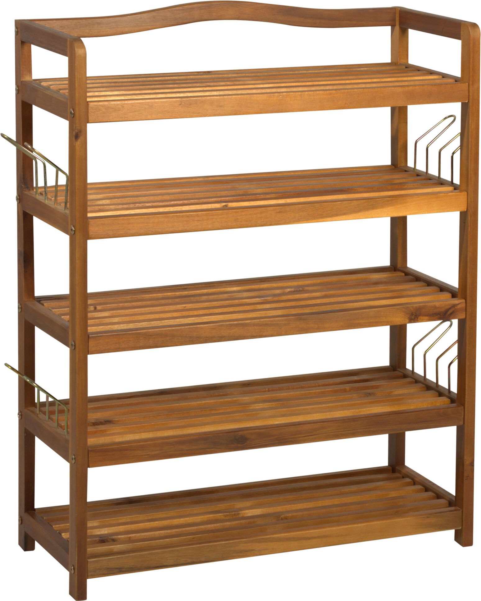 HOMCOM 5-Tier Shoe Rack, Acacia Wooden Shoe Storage Organiser with Hangers, Holds up to 24 Pairs, for Entryway, Living Room, 64 x 26 x 82 cm, Teak