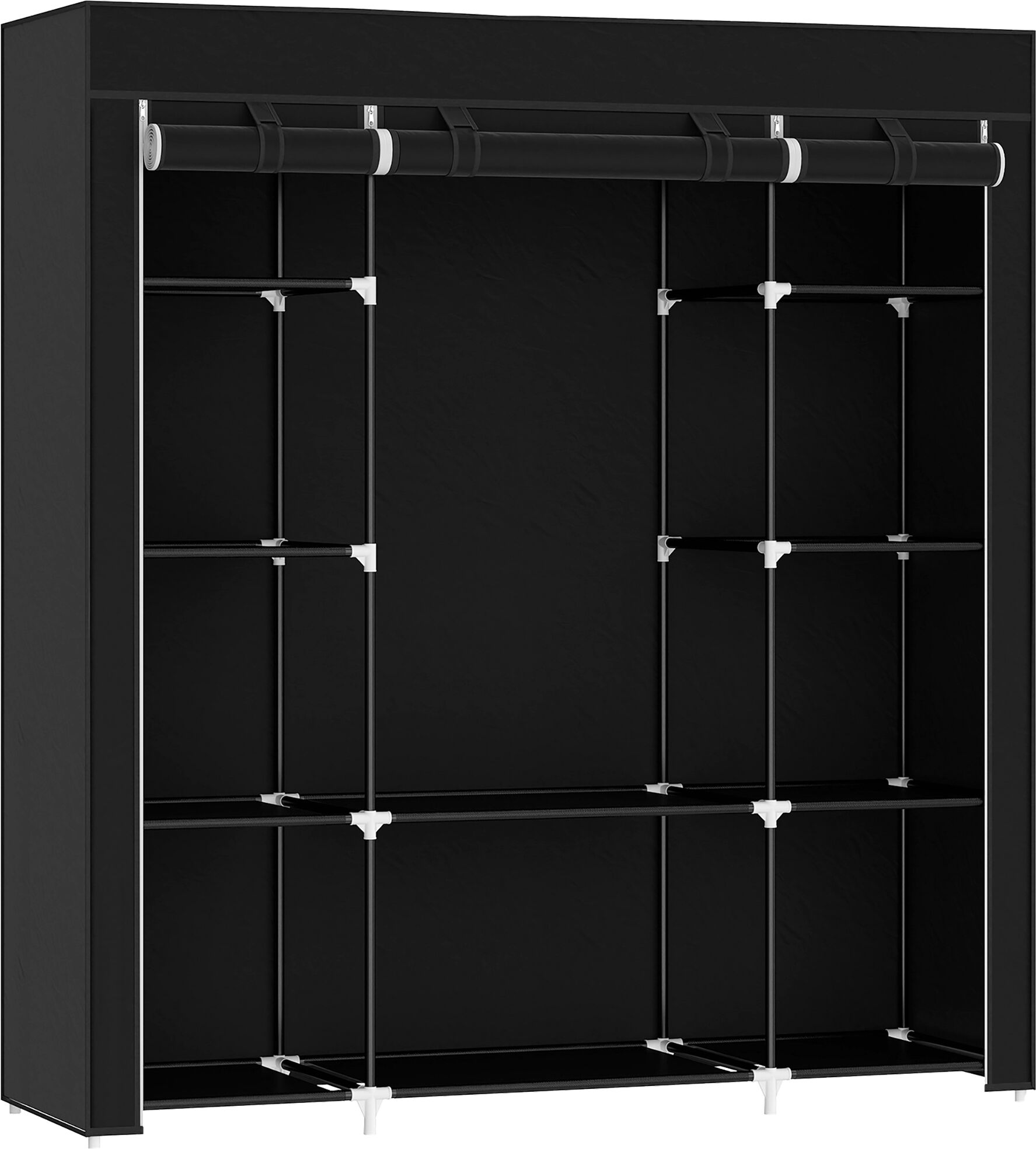HOMCOM Portable Fabric Wardrobe with 10 Shelves, 1 Hanging Rail, Foldable Closet Storage, 150 x 43 x 162.5 cm, Black Aosom UK