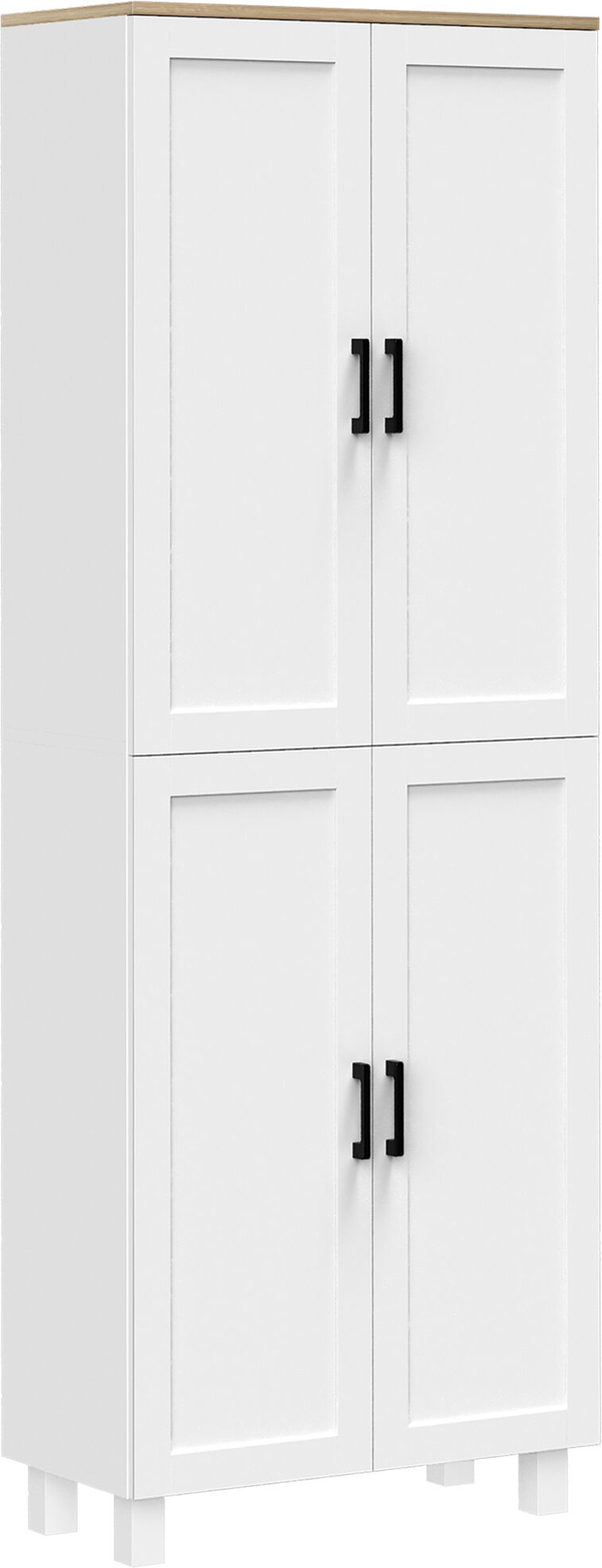 HOMCOM Freestanding Kitchen Cupboard, 4-Door Storage Cabinet Organizer with Adjustable Shelves, 170cm, White Aosom UK