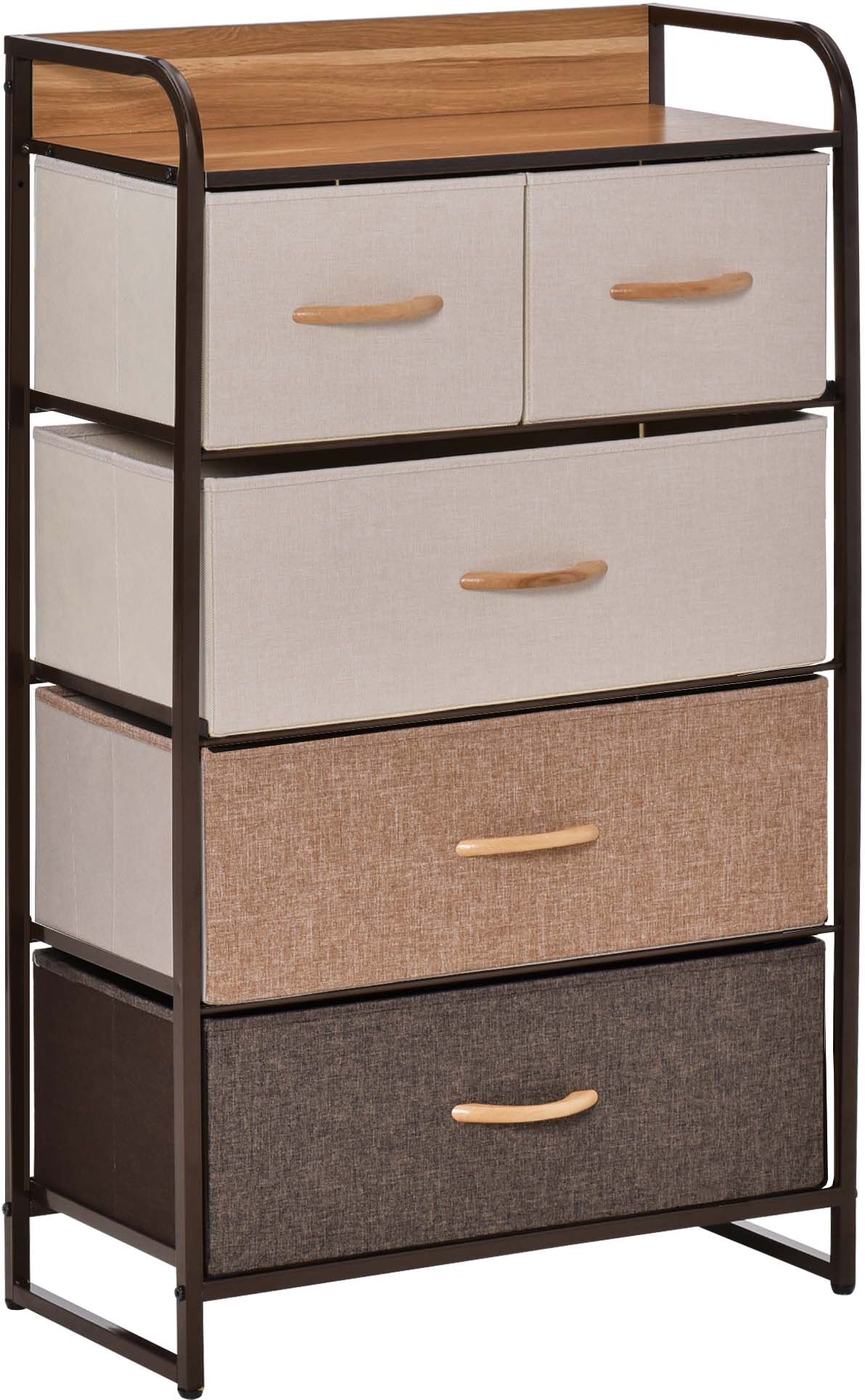 HOMCOM 5-Drawer Dresser Tower 3-Tier Storage Organizer with Steel Frame Wooden Top for Bedroom Hallway Closets