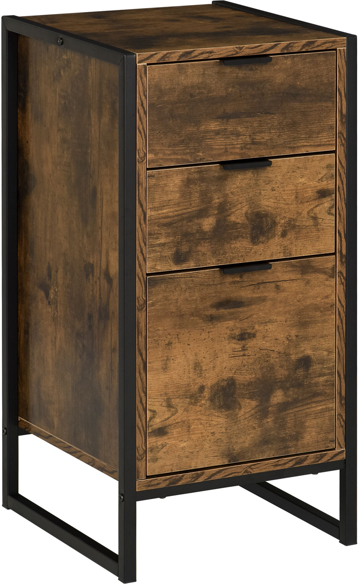 HOMCOM Industrial Storage Trunk: 3-Drawer Metal Cabinet, Freestanding Organiser, Rustic Brown Aosom UK