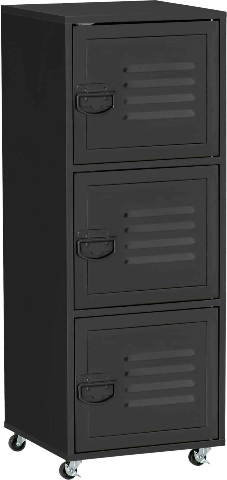 HOMCOM Rolling Storage Cabinet 3-Tier Mobile File Cabinet with Wheels & Metal Doors for Home Office, Living Room, Black Aosom UK
