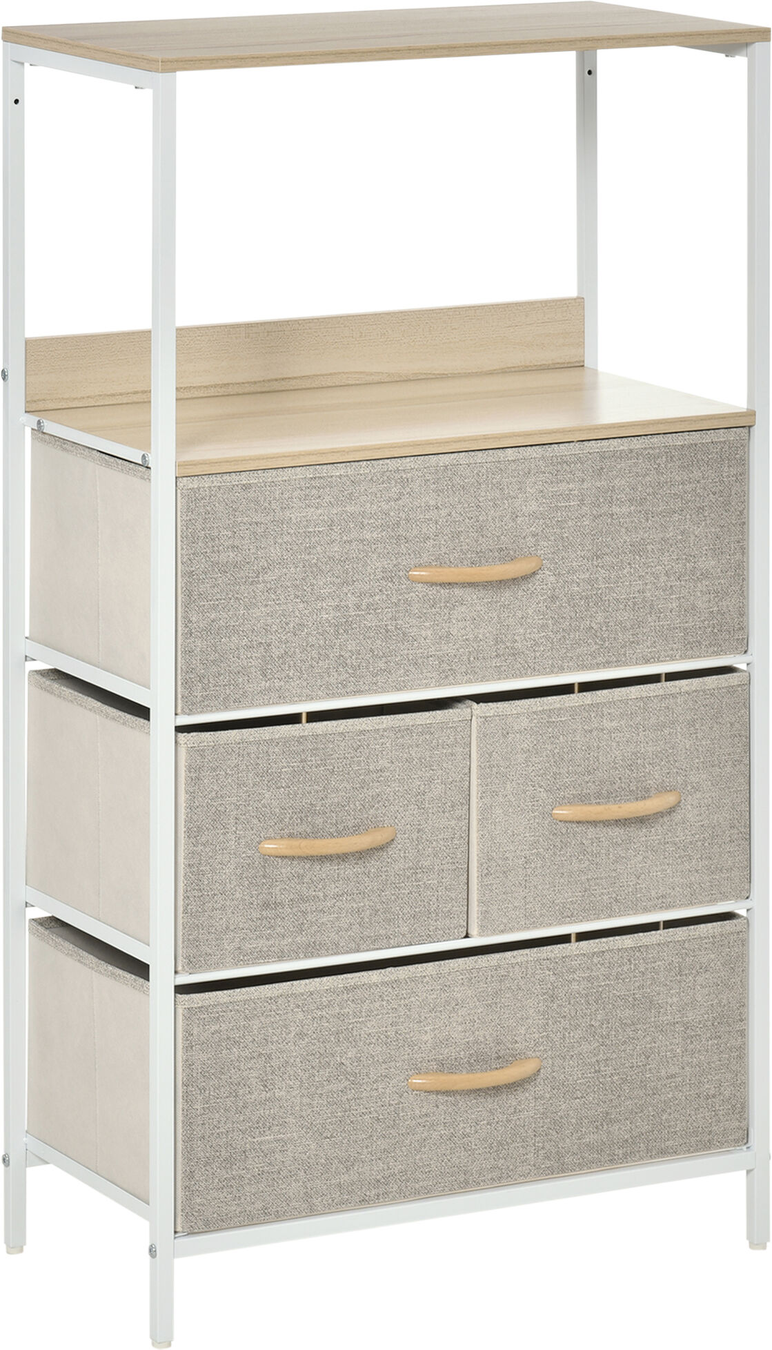 HOMCOM Modern Chest of Drawers with 4 Fabric Bins, Storage Unit for Bedroom or Living Room, White Aosom UK