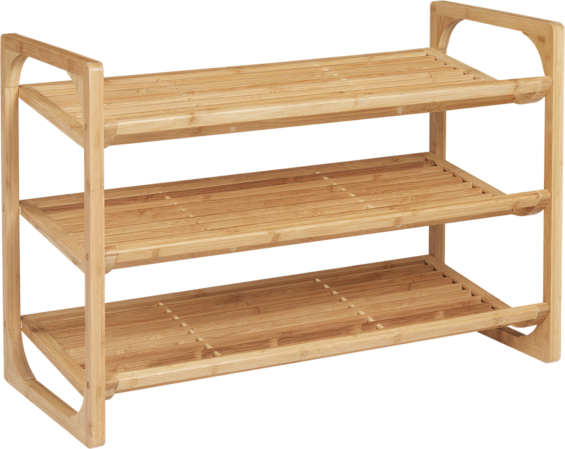 HOMCOM Bamboo Shoe Rack, 3-Tier Storage Organizer, Slatted Shelves, Free Standing, for 9 Pairs, Entryway, Natural Finish Aosom UK