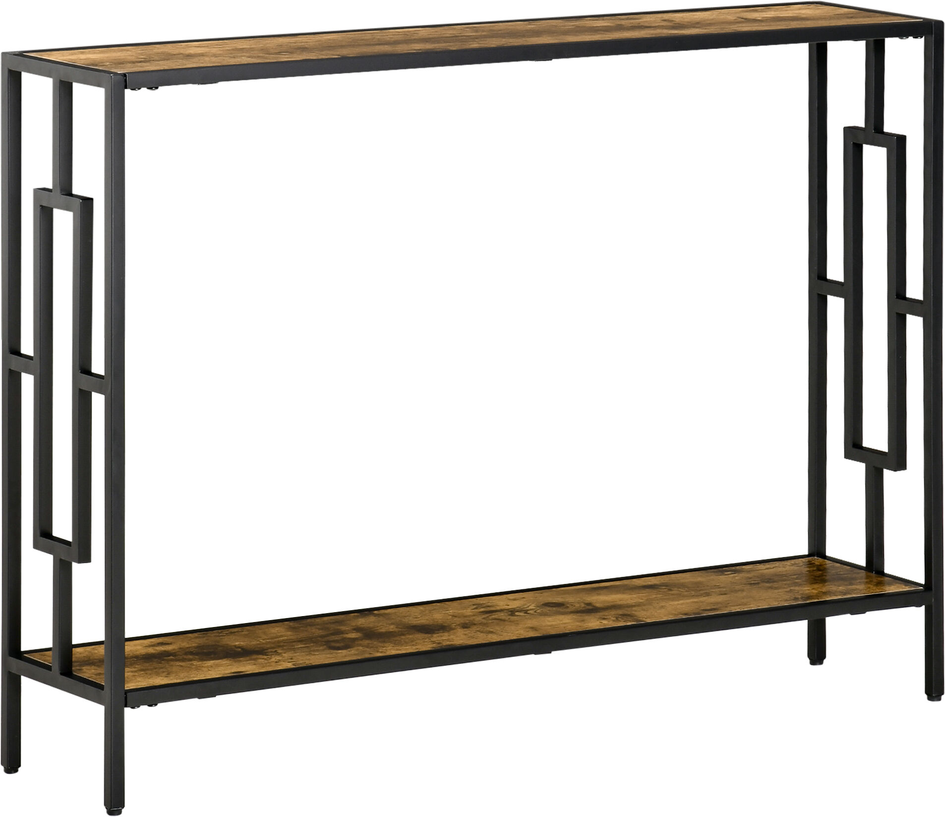 HOMCOM Industrial Console Table with Storage Shelf, Narrow Hallway Dressing Desk with Metal Frame for Living Room, Bedroom, Rustic Brown