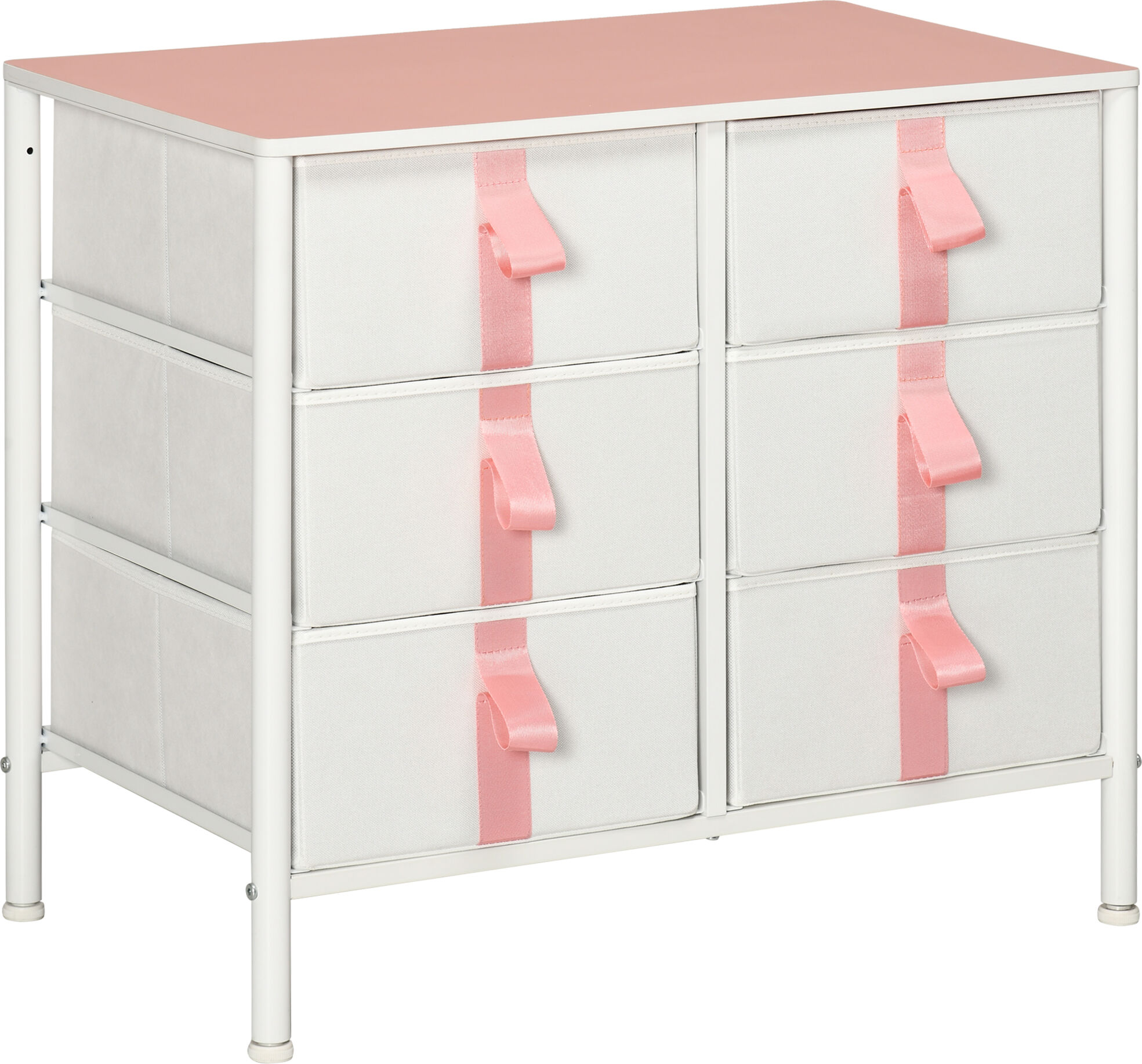 HOMCOM Storage Chest with 6 Fabric Drawers, Metal Frame Dresser with Wooden Top, Organiser for Bedroom or Nursery, Pink Aosom UK