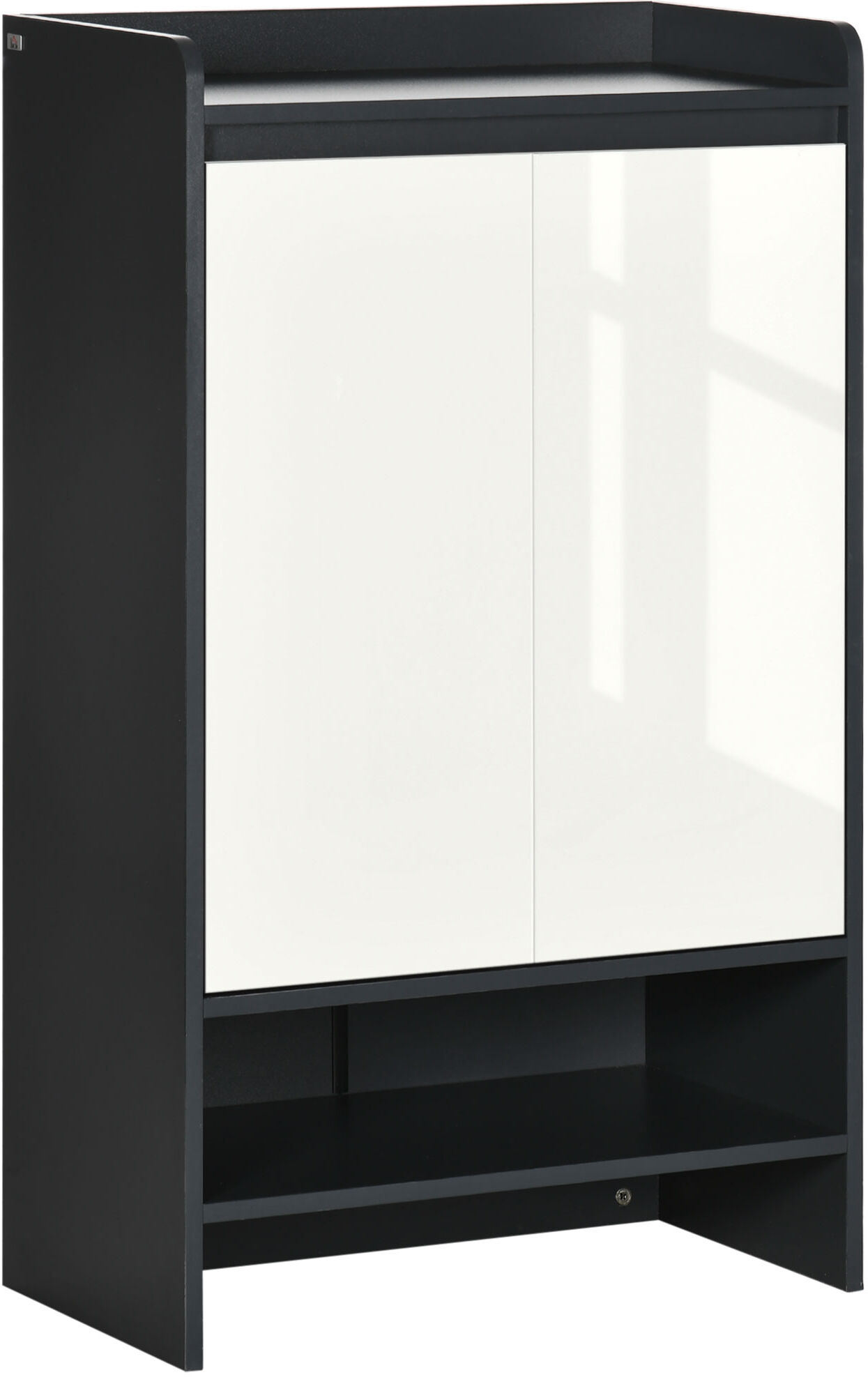 HOMCOM Modern Hallway Shoe Cabinet, High Gloss White Doors with Open Shelves, Storage Organizer for 15 Pairs of Shoes, Grey Aosom UK