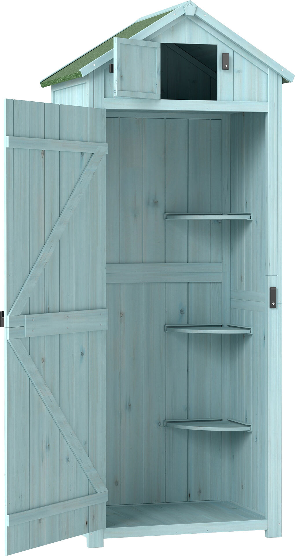 Outsunny Garden Shed Vertical Utility 3 Shelves Shed Wood Outdoor Garden Tool Storage Unit Storage Cabinet, 77 x 54.2 x 179cm - Blue Aosom UK