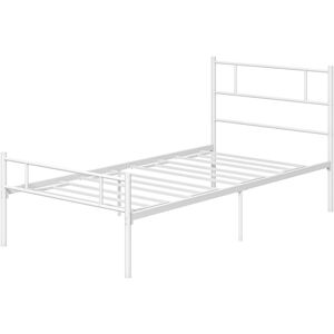 HOMCOM Metal Single Bed Frame with Headboard, Footboard, Metal Slat Support, 31cm Underbed Storage Space.