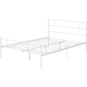 HOMCOM Metal Double Bed Frame with Headboard, Footboard, Metal Slats, and Underbed Storage, Bedroom Furniture, White.