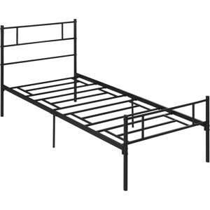 HOMCOM Single Metal Bed Frame with Headboard and Footboard, Solid Bedstead, Metal Slat Support, Underbed Storage, Bedroom Furniture