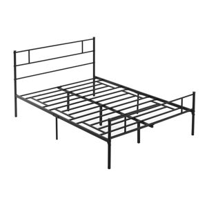 HOMCOM Double Metal Bed Frame with Headboard and Footboard, Solid Bedstead Base, Metal Slat Support, Underbed Storage Space, Black