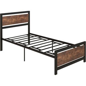 Aosom HOMCOM Single Metal Bed Frame, Strong Slat Support, Headboard & Footboard, Solid Bedstead Base with Underbed Storage, No Box Spring Required, Black.