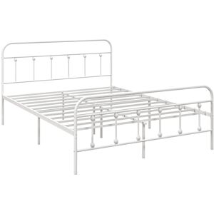 HOMCOM 5ft King Platform Bed Frame with Underbed Storage Tall Headboard Steel Slat No Box Spring Needed Easy Assembly White Aosom UK