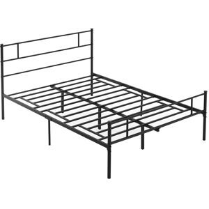 HOMCOM Double Metal Bed Frame with Headboard and Footboard, Solid Bedstead Base, Metal Slat Support, Underbed Storage Space, Black Aosom UK