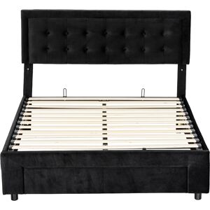 HOMCOM King Size Ottoman Bed Frame, with Front Drawer - Black