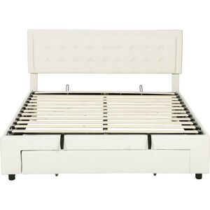 HOMCOM King Size Ottoman Bed Frame, with Front Drawer - Cream
