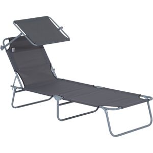 Outsunny Reclining Chair Sun Lounger Folding Lounger Seat with Sun Shade Awning Beach Garden Outdoor Patio Recliner Adjustable (Grey)