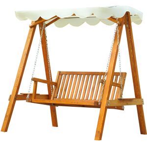 Outsunny 2 Seater Garden Swing Seat Wooden Swing Chair Outdoor Hammock Bench Furniture, Cream White