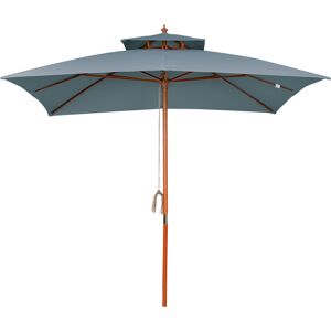 Outsunny 3x3(m) Wood Square Patio Umbrella Garden Market Parasol Sunshade Canopy with 2 Pulley Pagoda Style Dark Grey