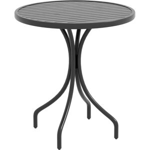 Outsunny 66cm Round Patio Table, Outdoor Garden Side Table with Metal Frame and Slat Top, Black