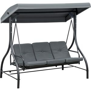 Outsunny 3 Seater Canopy Swing Chair, 2 in 1 Garden Swing Seat Bed, with Adjustable Canopy and Metal Frame, Dark Grey