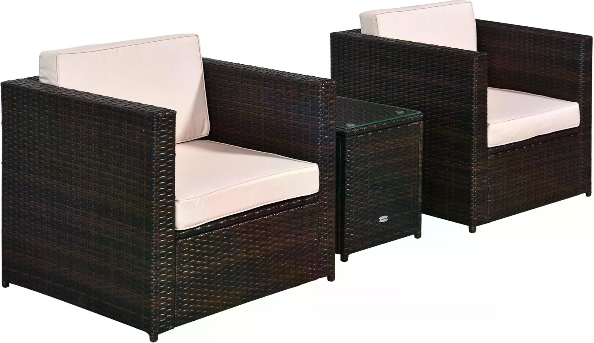 Outsunny Rattan Garden Furniture 2 Seater Sofa Furniture Set W/Cushions, Steel Frame-Brown