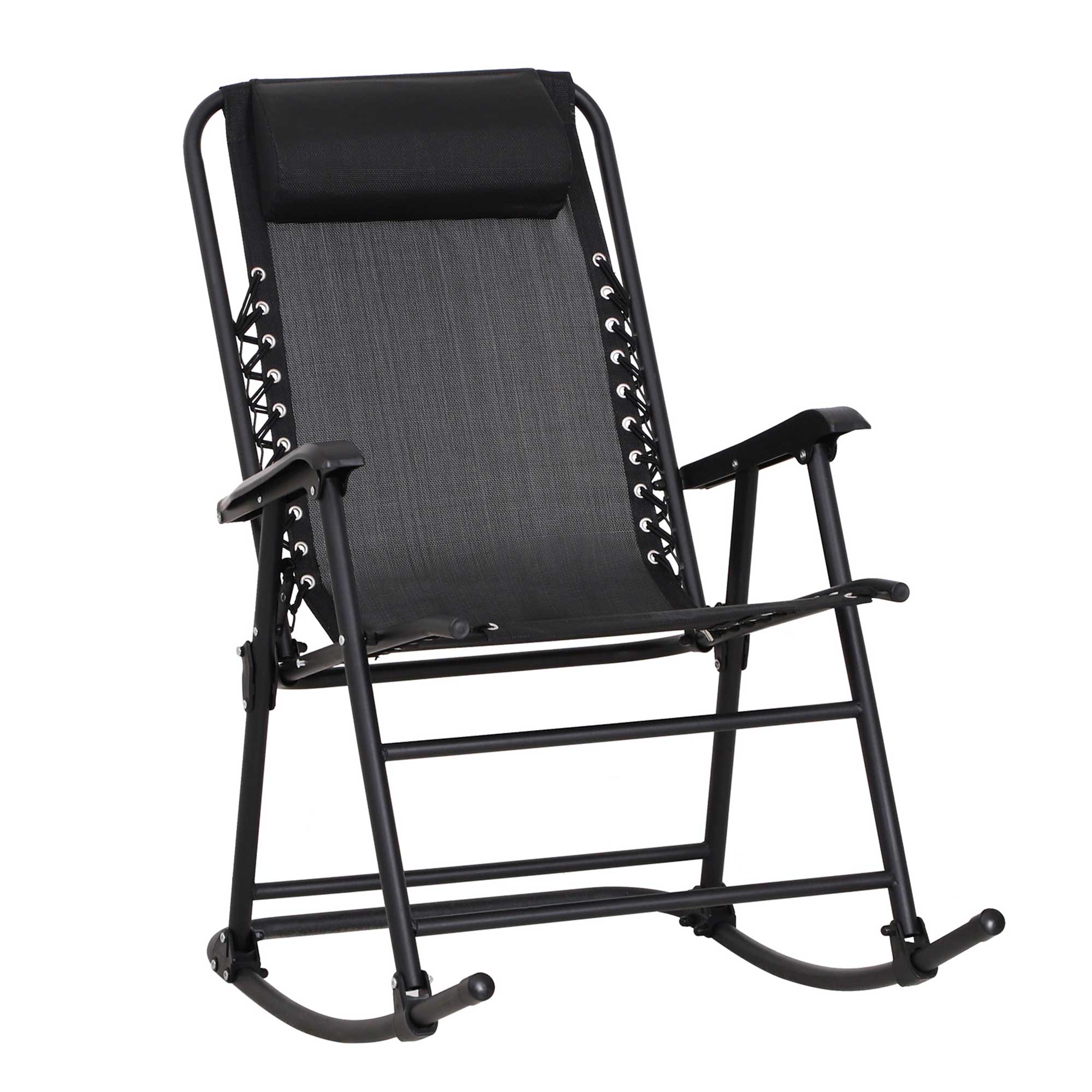 Outsunny Rocking Garden Chair, Foldable Outdoor Rocker with Adjustable Zero-Gravity Seat and Headrest, Ideal for Camping, Fishing, Patio, Black
