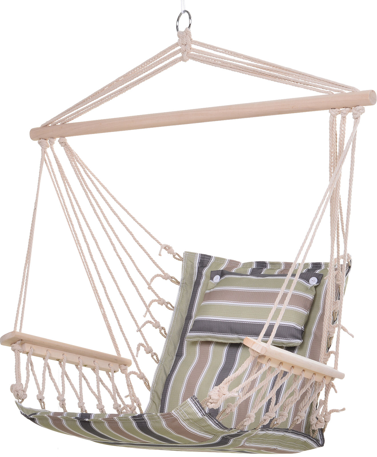 Outsunny Hanging Hammock Chair, Outdoor Garden Rope Swing with Wooden Arms, Wide Safe Seat, Stylish Multicoloured Stripes