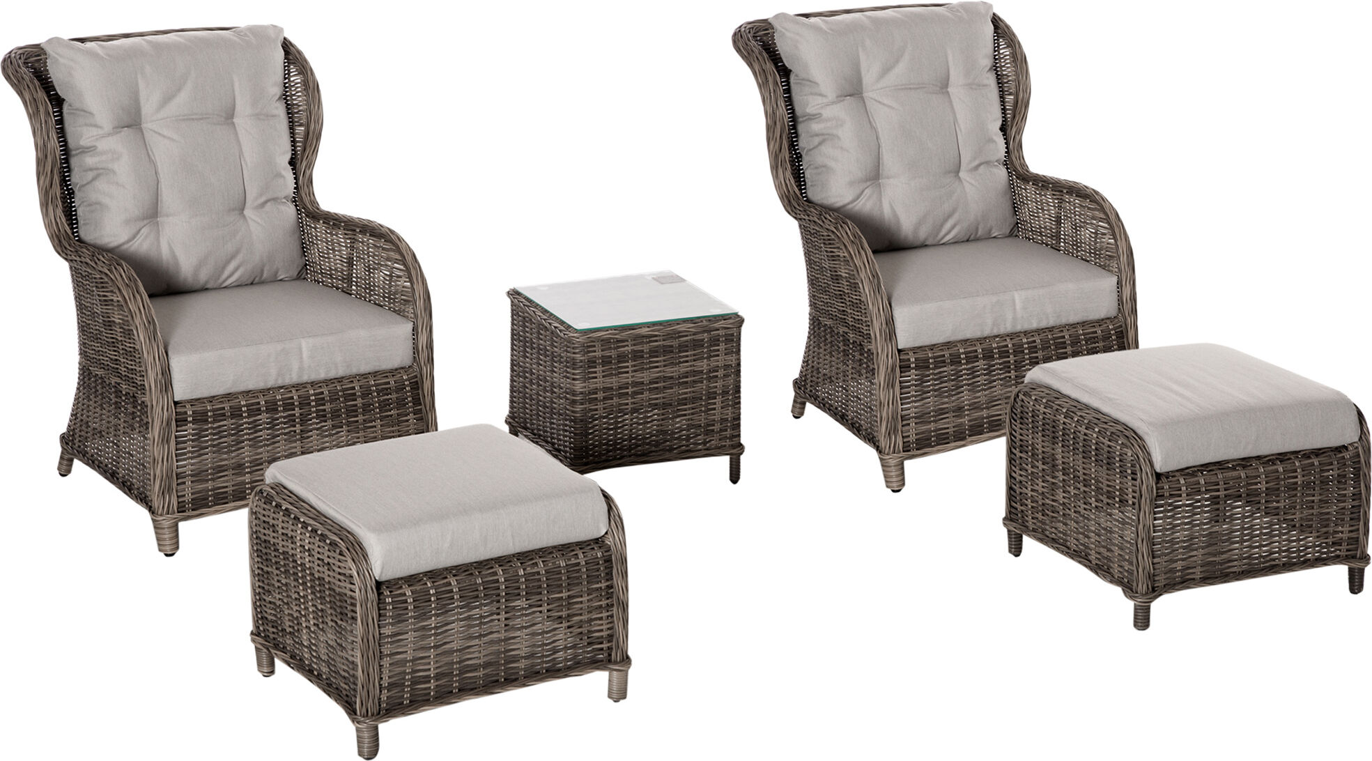 Outsunny Deluxe Garden Rattan Furniture Sofa Chair & Stool Table Set  Patio Wicker Weave Furniture Set Aluminium Frame Fully-assembly - Brown