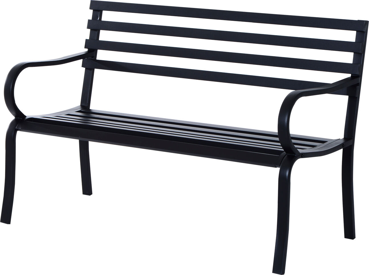 Outsunny 2 Seater Metal Garden Park Bench Porch Chair Furniture Patio Outdoor Park Loveseat Seat Black