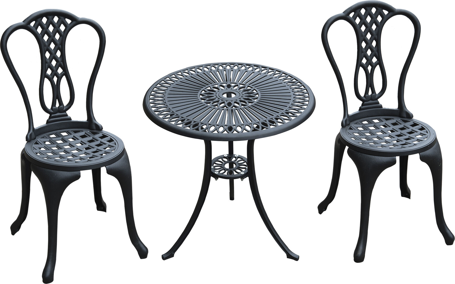 Outsunny HOMCOM 3 Piece Patio Cast Aluminium Bistro Set Garden Outdoor Furniture Table and Chairs Shabby Chic Style