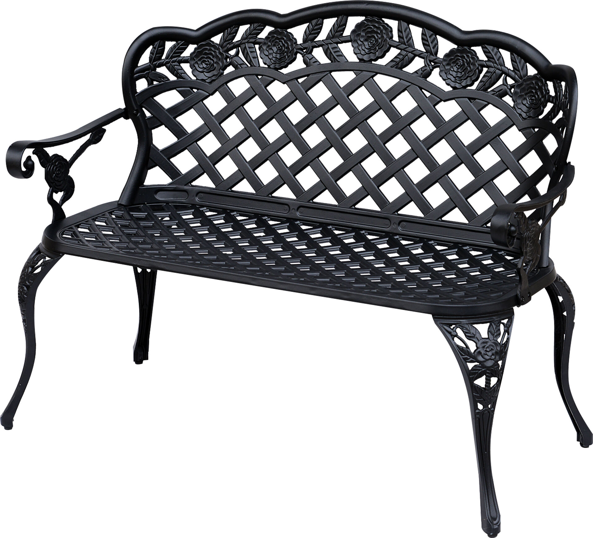 Outsunny Cast Aluminium Garden Bench Outdoor Patio 2 Seater High Back Chair Armrest Antique Style Black