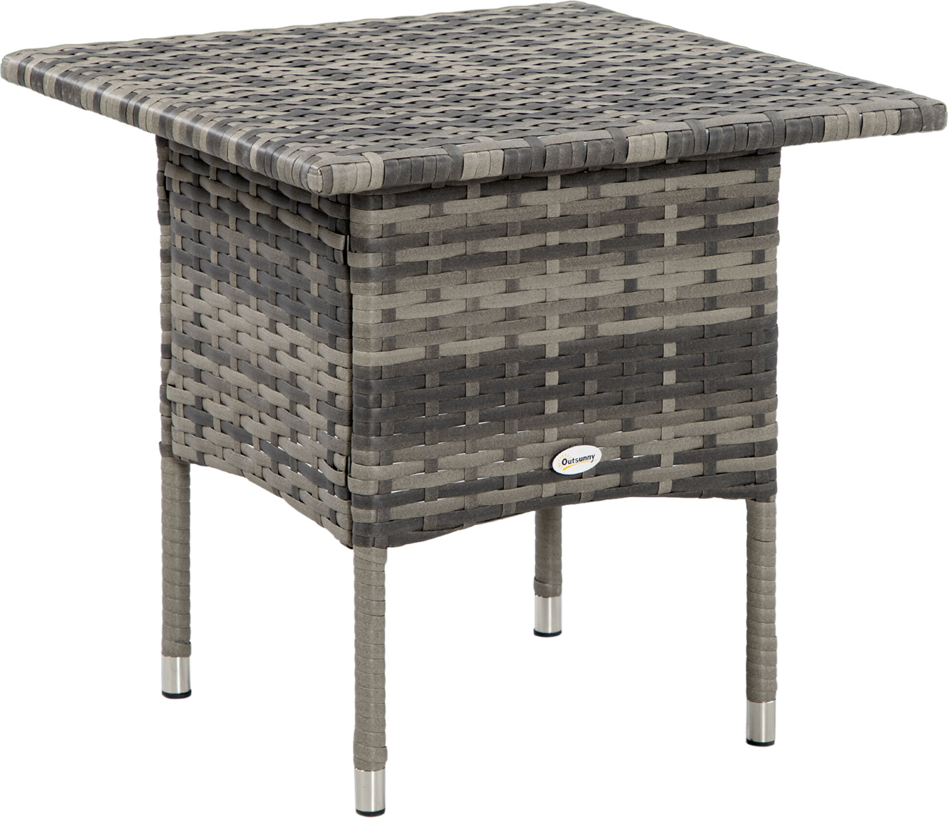 Outsunny Rattan Side Table, Outdoor Coffee Table, with Plastic Board Under the Full Woven Table Top for Patio, Garden, Balcony, Mixed Grey