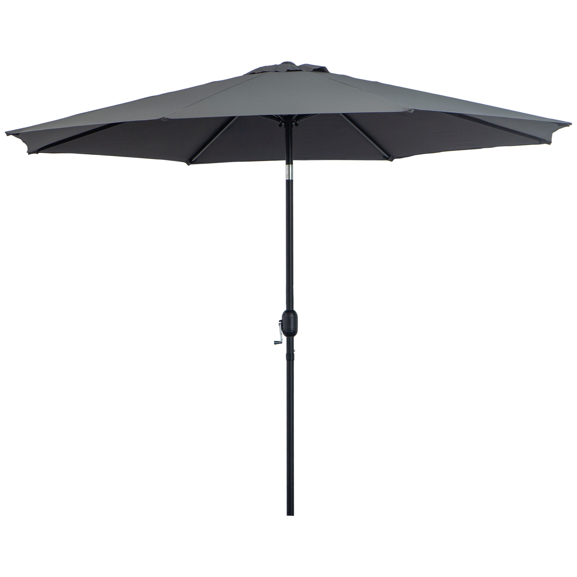 Outsunny 3(m) Tilting Parasol Garden Umbrellas, Outdoor Sun Shade with 8 Ribs, Tilt and Crank Handle for Balcony, Bench, Garden, Dark Grey