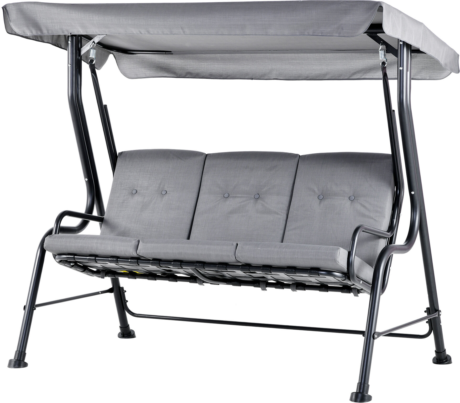 Outsunny 3 Seater Outdoor Garden Swing Chairs Thick Padded Seat Hammock Canopy Porch Patio Bench Bed - Grey