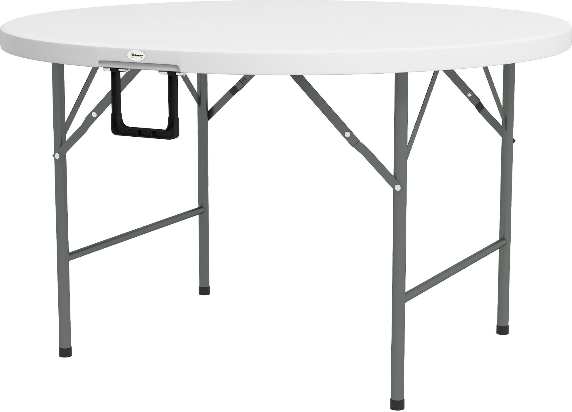 Outsunny Φ122 Folding Garden Table, Outdoor HDPE Round Picnic Table for 6, Patio Table with Metal Frame, White