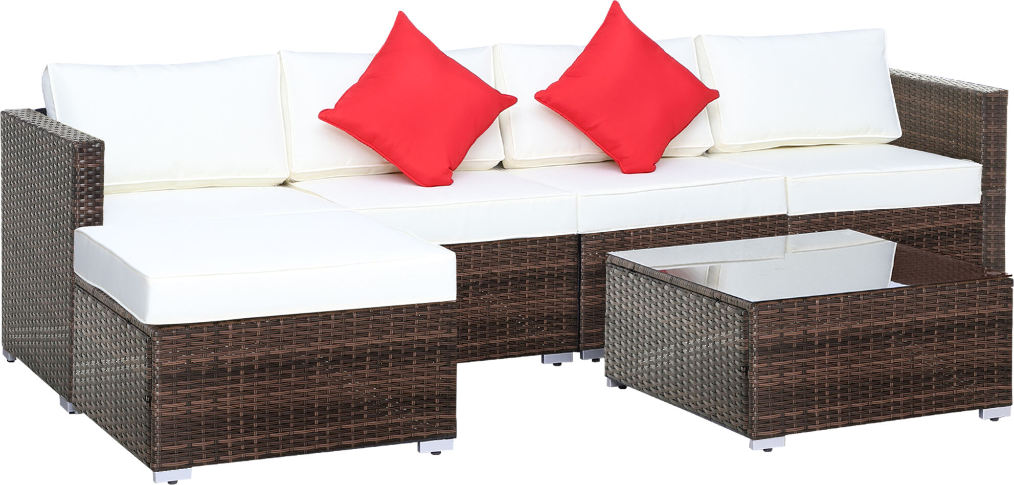 Outsunny 5-Seater Rattan Furniture Set- Brown/Milk White