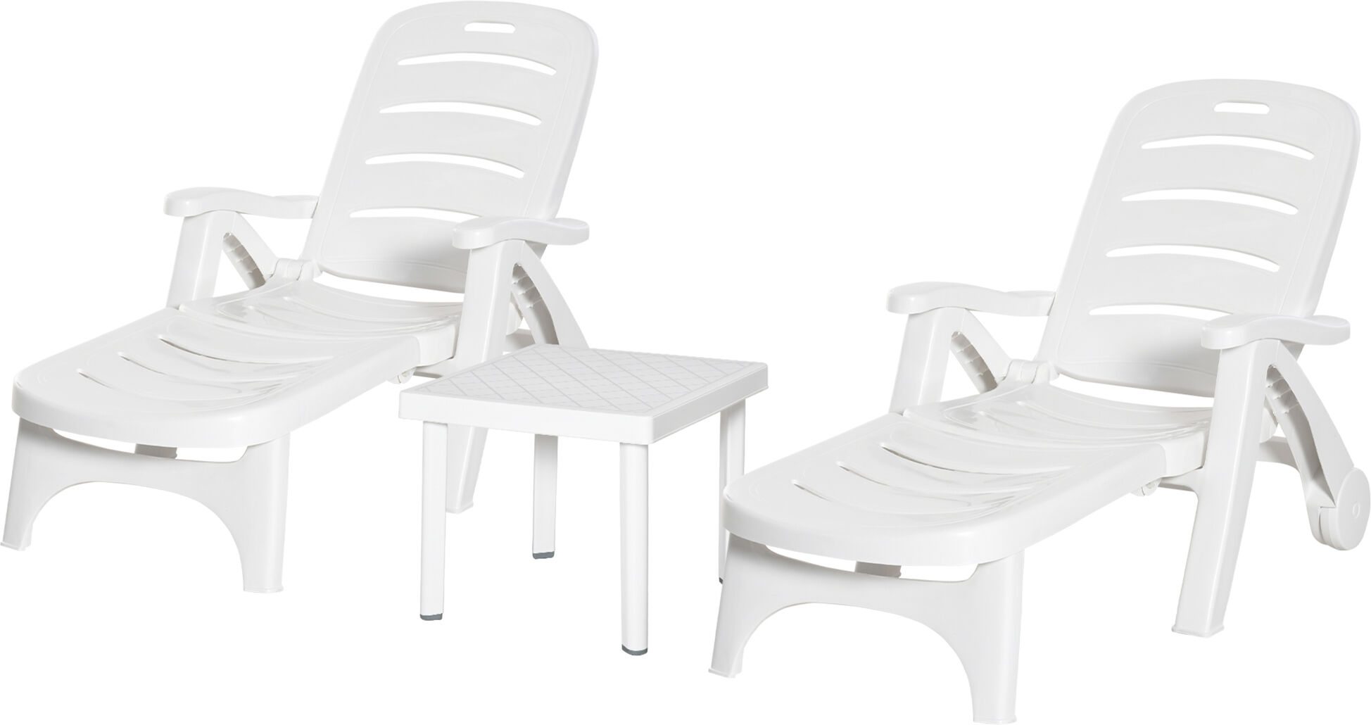 Outsunny 3pcs Outdoor Furniture Set, Garden Dining Table, 2 Lounge Chairs, 1 Side Table, White