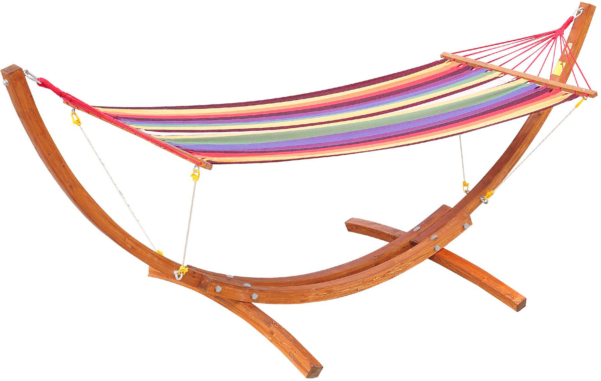 HOMCOM Outsunny Garden Outdoor Patio Standing Frame Wooden Hammock with Arc Stand - Multi-Colour