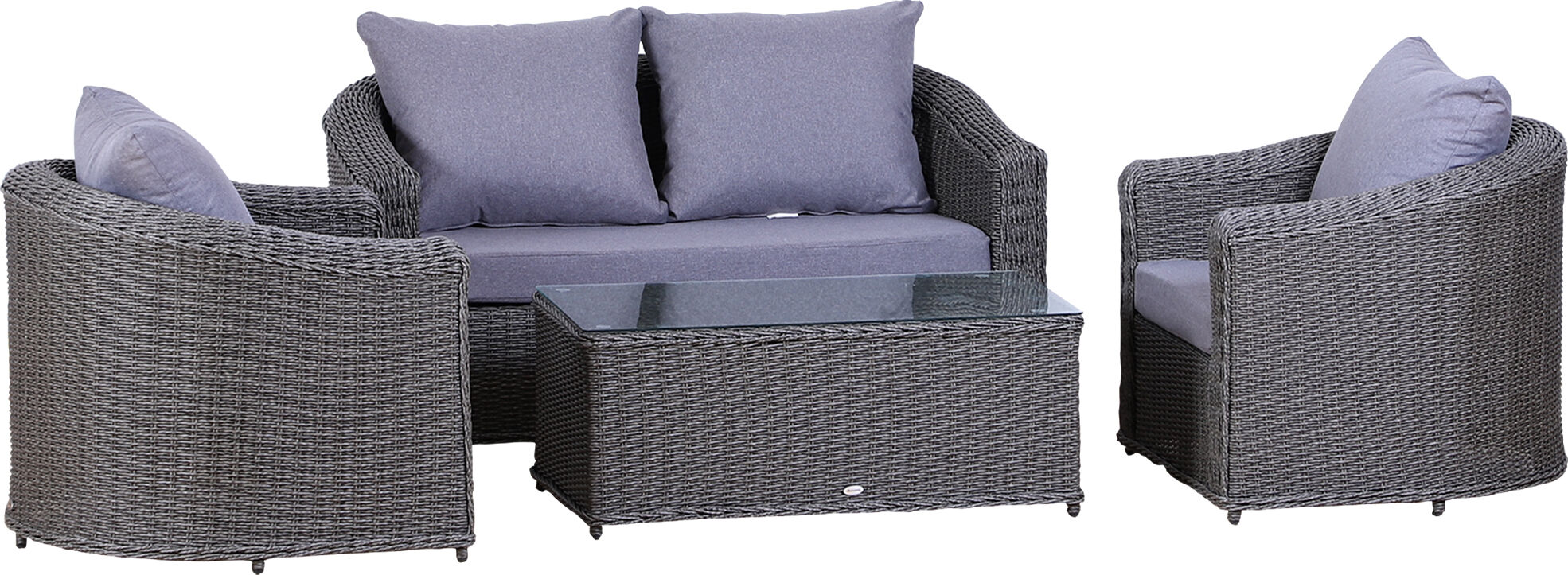 Outsunny Rattan Garden Furniture Set 4-seater Sofa Set Coffee Table Single Chair Bench Aluminium Frame Fully-assembly, Grey