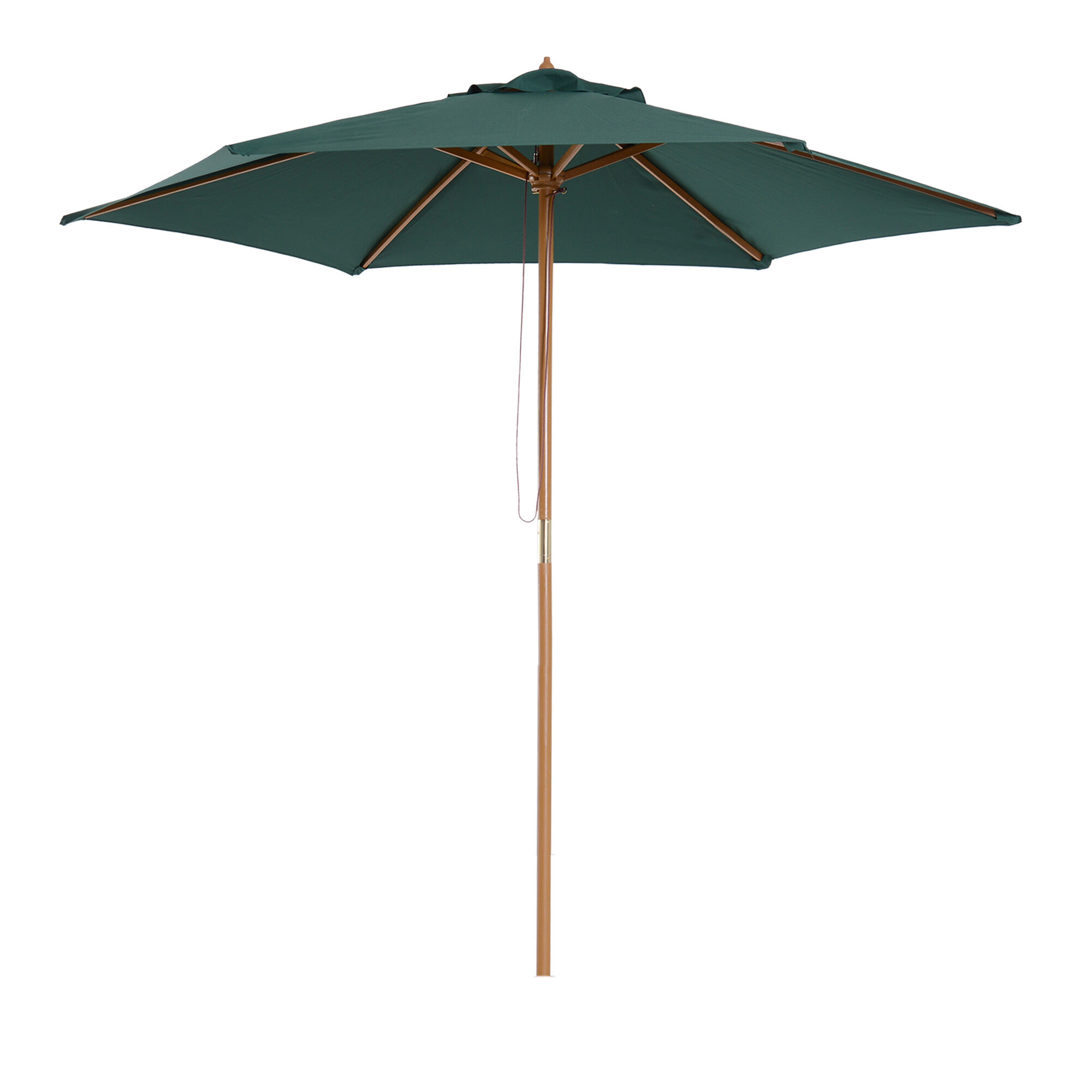 Outsunny 2.5m Wooden Garden Patio Parasol, Dark Green, UV Protective Outdoor Umbrella with Easy Pulley System