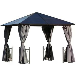 Outsunny 3 x 3(m) Hardtop Gazebo Canopy with Polycarbonate Roof, Steel & Aluminium Frame, Garden Pavilion with Mosquito Netting and Curtains, Black