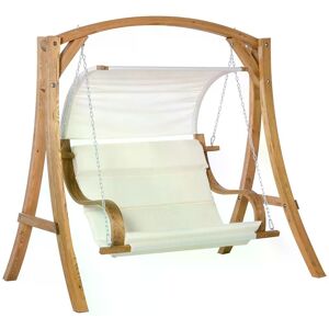 Outsunny Wooden Porch Swing Chair A-Frame Wood Log Swing Bench Chair With Canopy and Cushion for Patio Garden Yard