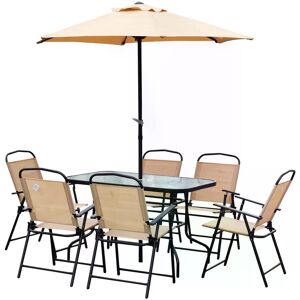 Outsunny 8 Pcs Dining Set W/Umbrella, Textilene-Beige