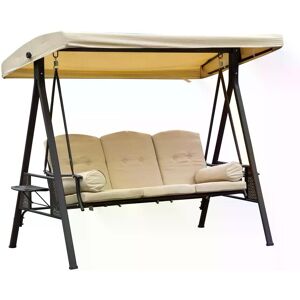 Outsunny Steel Swing Chair Hammock Garden 3 Seater Canopy Cushion Shelter Outdoor Bench Beige