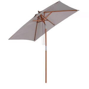 Outsunny 2m x 1.5m Patio Garden Parasol Sun Umbrella Sunshade Canopy Outdoor Backyard Furniture Fir Wooden Pole 6 Ribs Tilt Mechanism - Grey