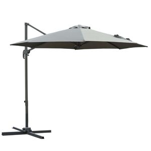 Outsunny 3(m) Patio Offset Parasol Roma Umbrella Cantilever Hanging Sun Shade Canopy Shelter 360° Rotation with Cross Base - Dark Grey