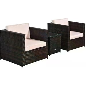 Outsunny Rattan Garden Furniture 2 Seater Sofa Furniture Set W/Cushions, Steel Frame-Brown