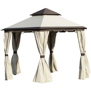 Outsunny 3.4m Steel Gazebo Canopy Party Tent Garden Pavilion Patio Shelter with Curtains & 2 Tier Roof, Beige